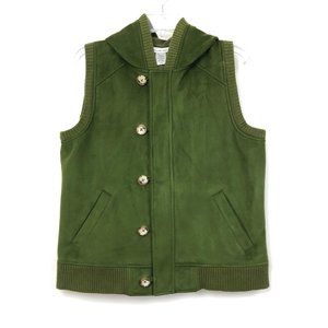 Jones NY Olive Faux Suede Zippered Hooded Vest